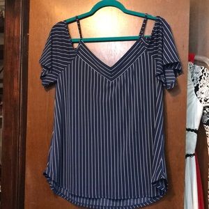 Kaileigh Sz Large Navy/White Bare Shoulder Shirt